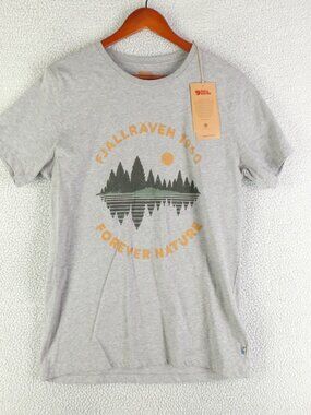 Fjallraven T Shirt Mens Medium Heathered Gray Forrest Mirror Graphic New